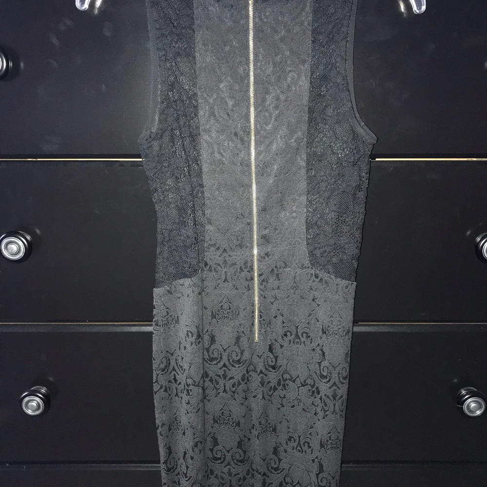 Boutique Black Mini Dress with Lace Design